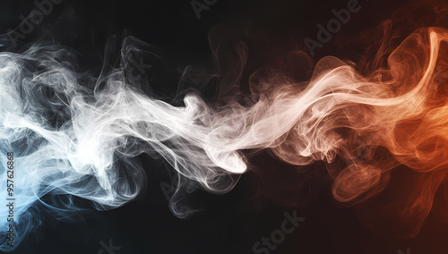 Ethereal white smoke swirling on a black background texture