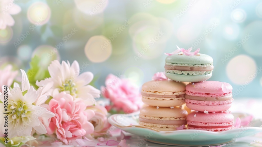 Colorful macaroons on the table with beautiful bokeh background Colorful macaroons on the table with beautiful bokeh background