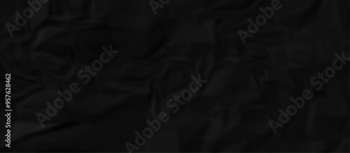 Crumpled texture of dark black wrinkle chaotic paper. close up canvas old crumple black paper sheet abstract shape background space for text.	
