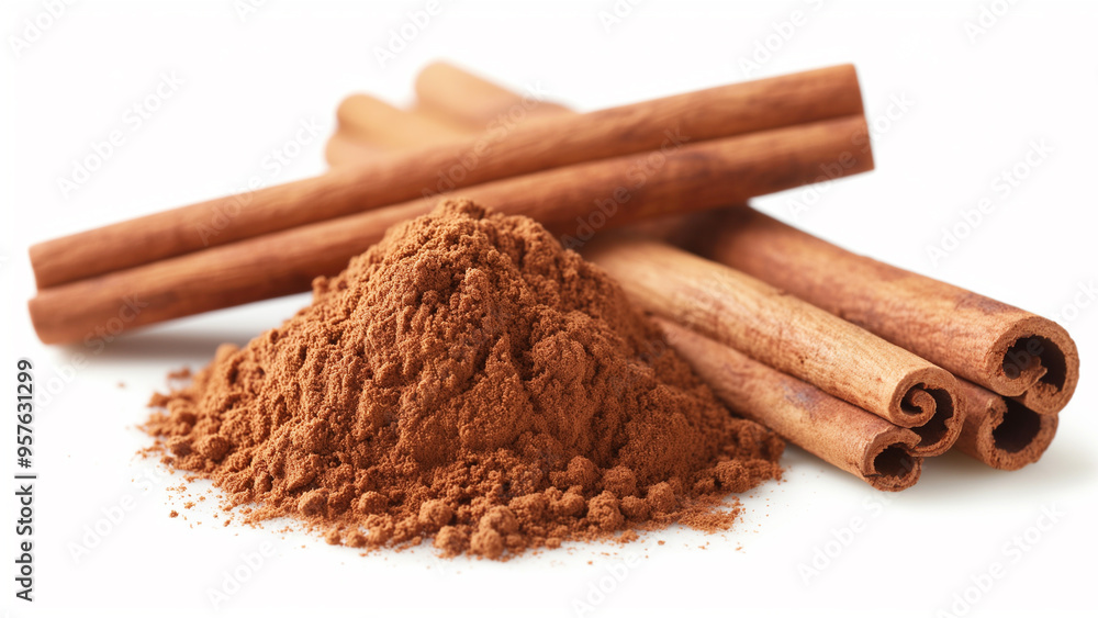 Ground cinnamon and cinnamon sticks, perfect for food, baking, or spice-related projects. Ground cinnamon and cinnamon sticks, perfect for food, baking, or spice-related projects.