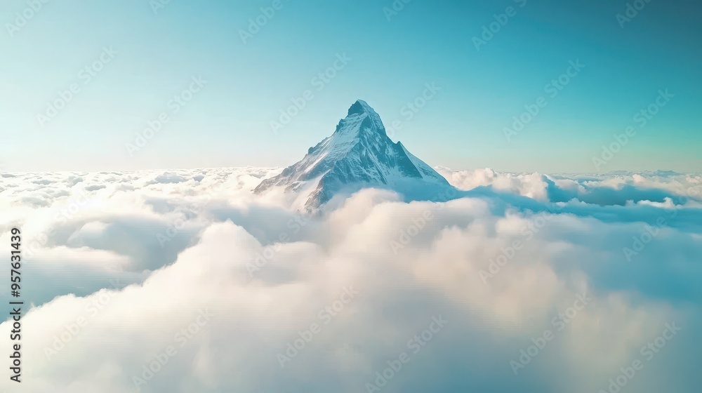 Majestic Mountain Peak Emerging Above Cloudscape Majestic Mountain Peak Emerging Above Cloudscape