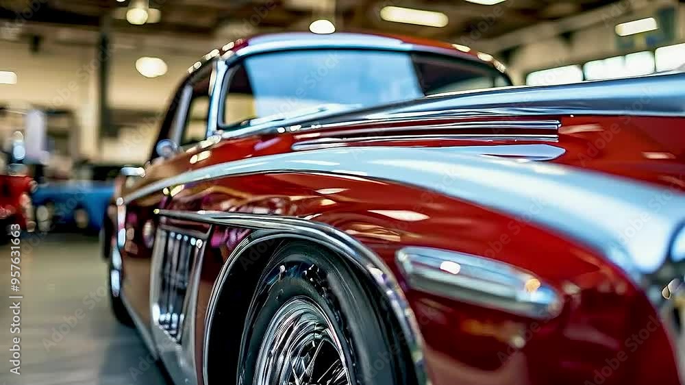 a classic car in a garage a classic car in a garage