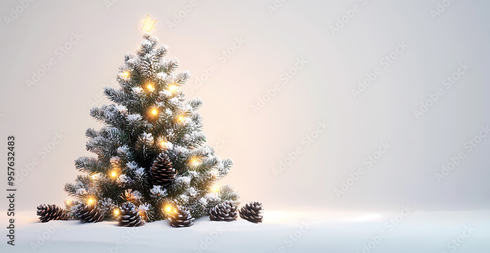 Elegant Christmas tree decorated with pine cones and lights Elegant Christmas tree decorated with pine cones and lights