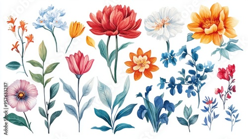 Wallpaper Mural Mughal Garden Watercolor Illustration: Exquisite Floral Patterns on White Background Torontodigital.ca