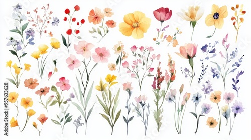 Wallpaper Mural Mughal Garden Watercolor Illustration: Exquisite Floral Elements on White Background Torontodigital.ca