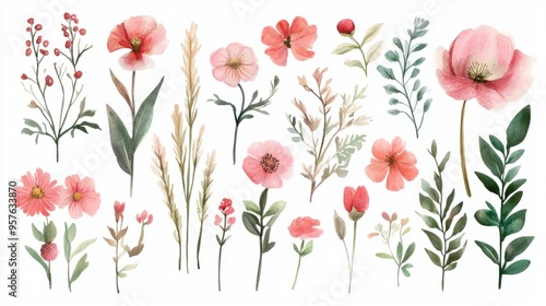 Wallpaper Mural Mughal Garden Watercolor Illustration: Floral Delights on White Background 1 Torontodigital.ca