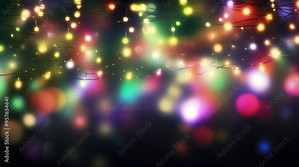 Golden Fairy Lights With Colorful Bokeh Background Golden Fairy Lights With Colorful Bokeh Background