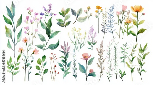 Wallpaper Mural Mughal Garden Elements Watercolor Collection on White Background | 16:9 Aspect Ratio Torontodigital.ca