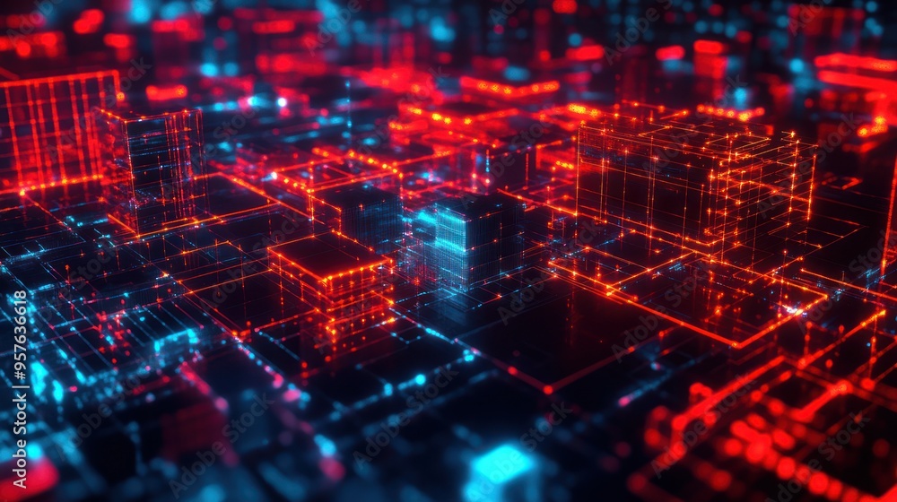 Abstract Digital Cityscape: Neon Lights and Geometric Shapes Abstract Digital Cityscape: Neon Lights and Geometric Shapes