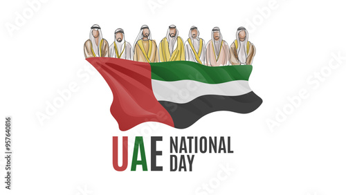 United Arab Emirates National Day Banner Arab Leaders Hand Drawn Illustration