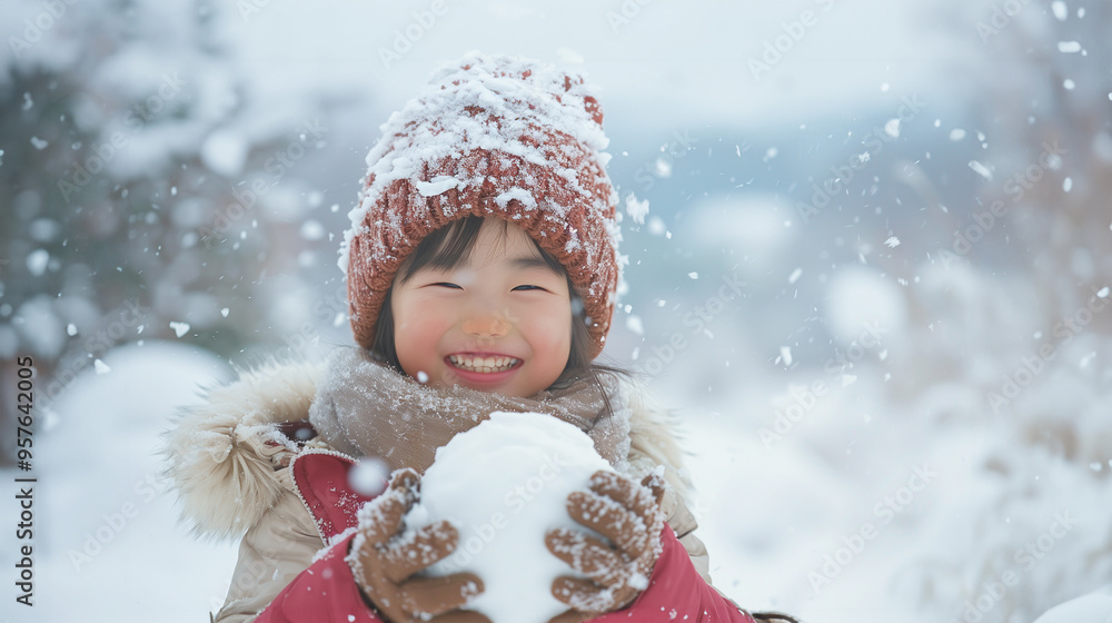 雪玉を作って遊ぶ子供たち 雪玉を作って遊ぶ子供たち