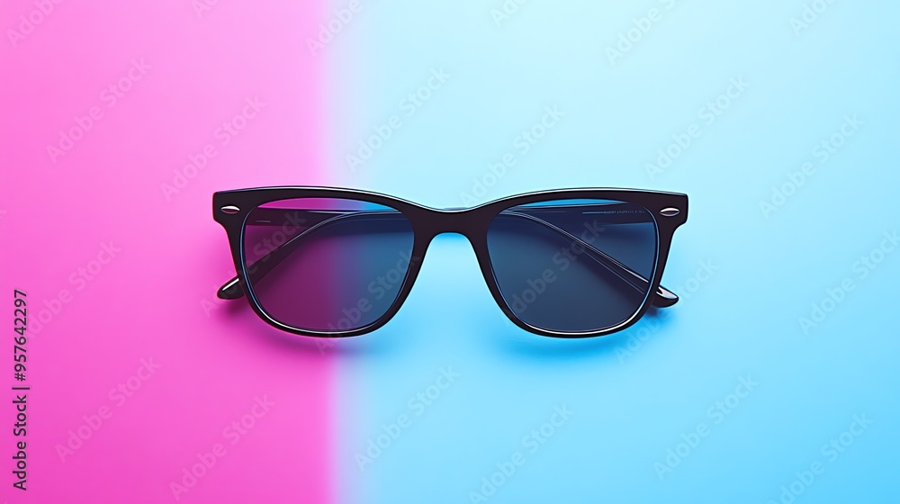 Black Sunglasses on Pink and Blue Gradient Background Black Sunglasses on Pink and Blue Gradient Background