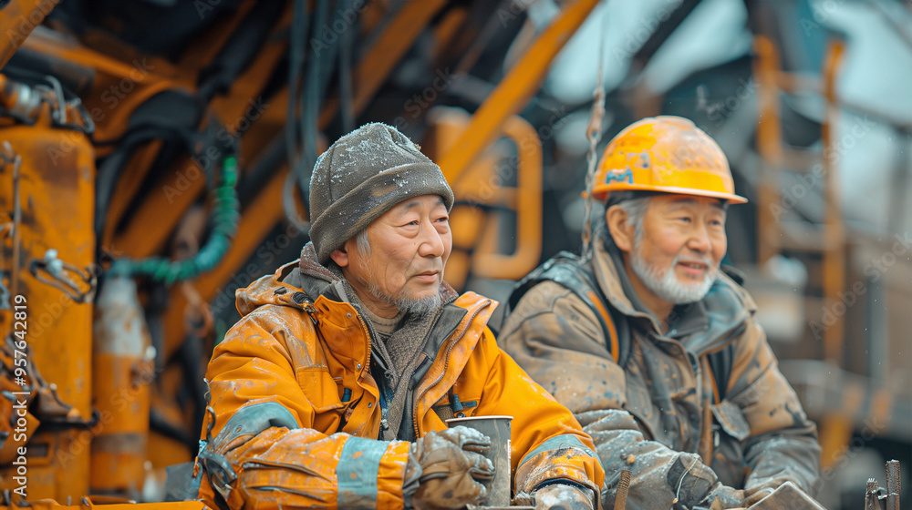 Fototapeta premium 工事現場で休憩する男性