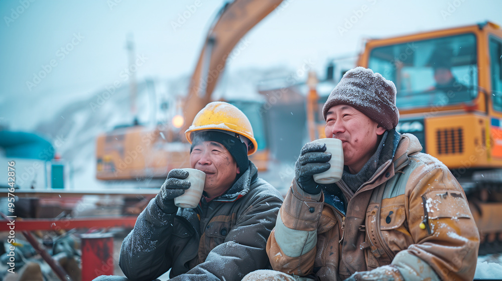 Fototapeta premium 工事現場で休憩する男性