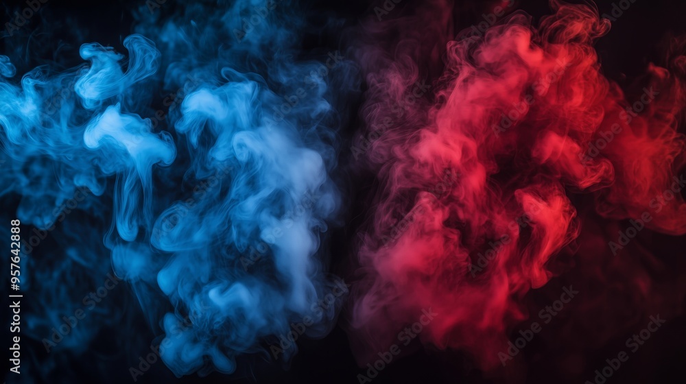 Stunning Blue and Red Smoke Abstract Design with Fluid Dynamics Stunning Blue and Red Smoke Abstract Design with Fluid Dynamics