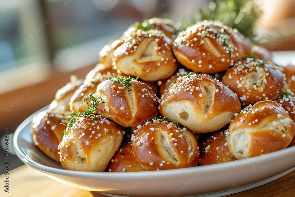 Closeup of a Pile of Salted and Glazed Pretzel Rolls Closeup of a Pile of Salted and Glazed Pretzel Rolls