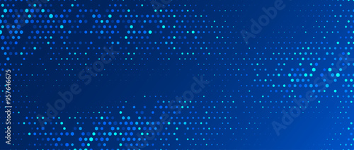 Blue glowing hexagon texture. Abstract hexagonal grid gradient background. Navy honeycomb pattern backdrop. Modern business, science, healthcare, medicine, technology, presentation wallpaper. Vector