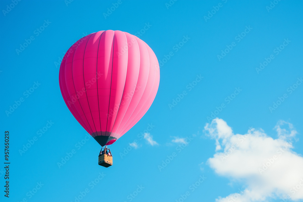 Fototapeta premium Soaring Magenta Balloon on a Skyward Route: A Vibrant Journey