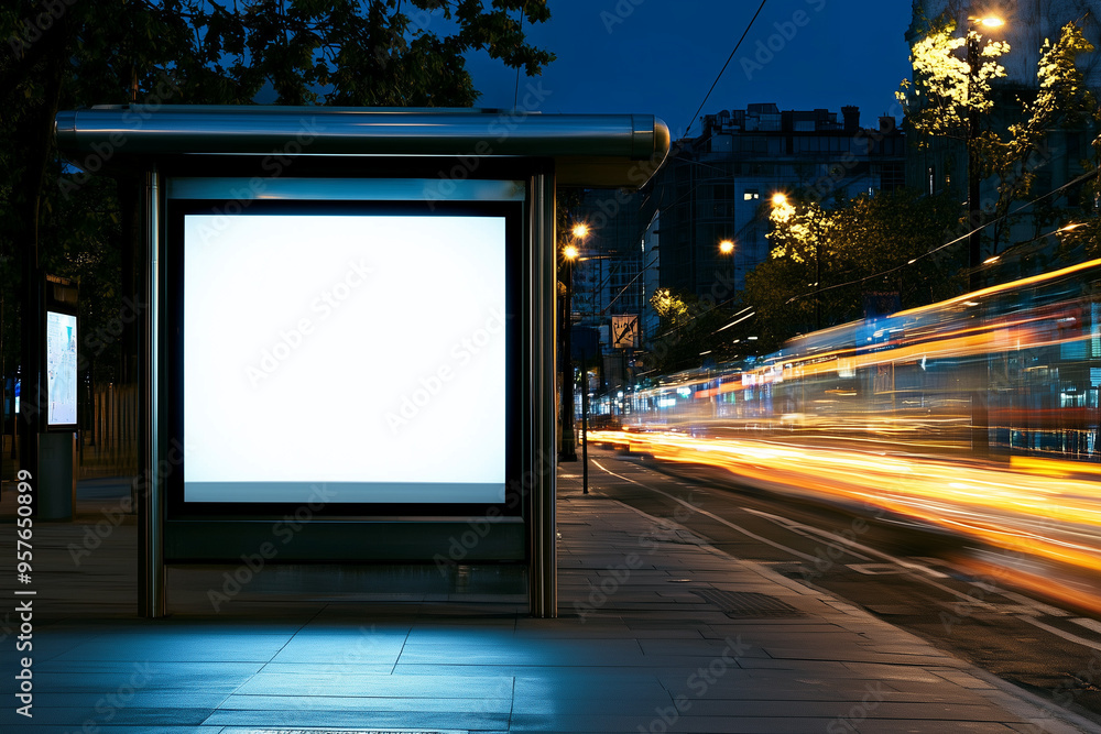 Urban Ad Space: Sample of a Blank Transit Shelter Ad During Rush Hour Urban Ad Space: Sample of a Blank Transit Shelter Ad During Rush Hour