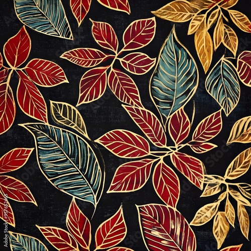 12. **Balinese batik pattern featuring natural elements like leaves and flowers.** photo