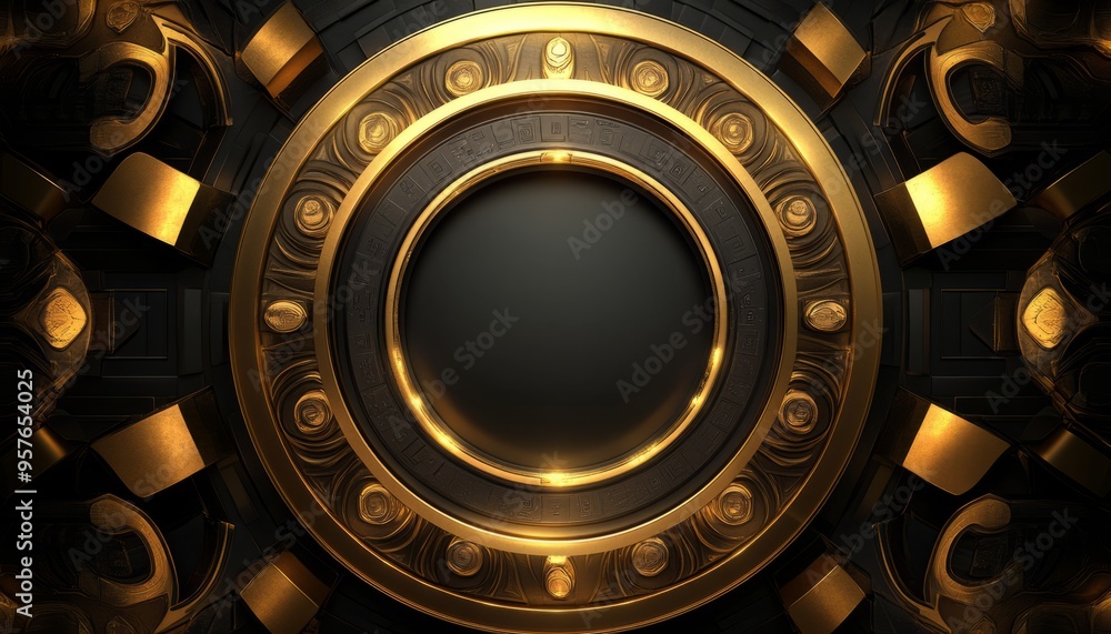 Golden Circular Frame with Intricate Design and Black Center Golden Circular Frame with Intricate Design and Black Center