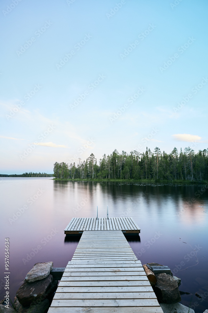 a dock in the finnish lapland on a nordic lake a dock in the finnish lapland on a nordic lake