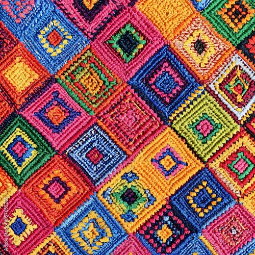 128. **Filipino traditional textile pattern with colorful, detailed motifs.**