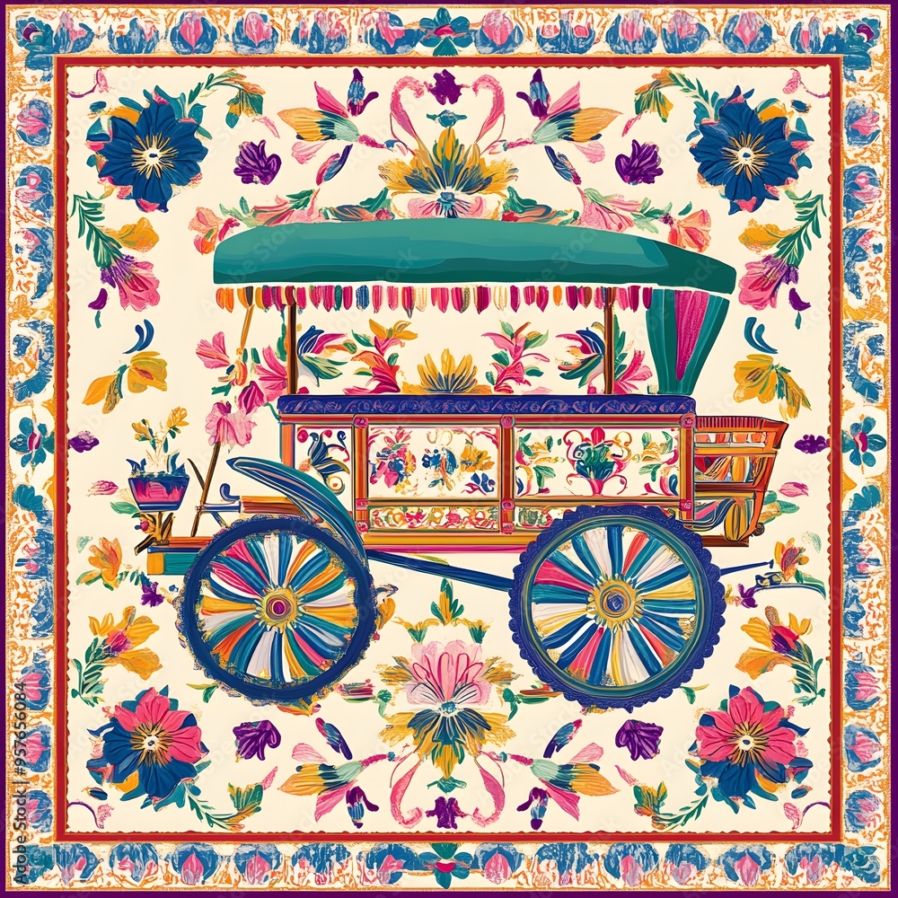 129. **Sicilian cart pattern with bright, vibrant colors and intricate designs.** 129. **Sicilian cart pattern with bright, vibrant colors and intricate designs.**