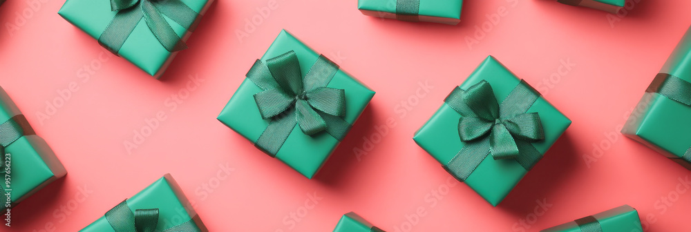 Horizontal festive pattern banner with gift boxes Horizontal festive pattern banner with gift boxes