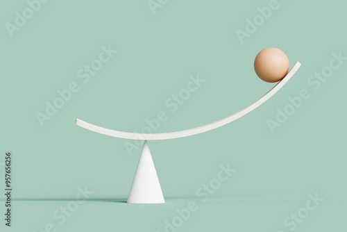 Minimalist Illustration of Sphere in Balance on a Curved Surface