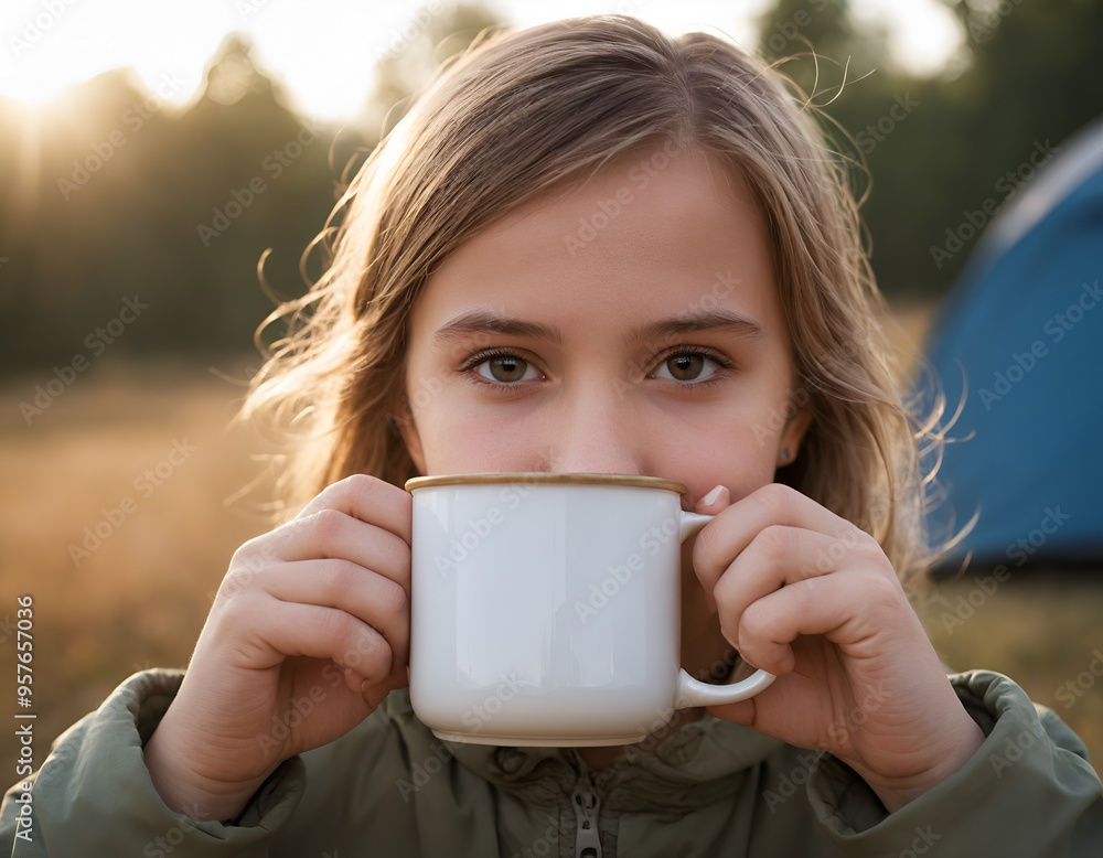 person drinking coffee from enamel mug person drinking coffee from enamel mug