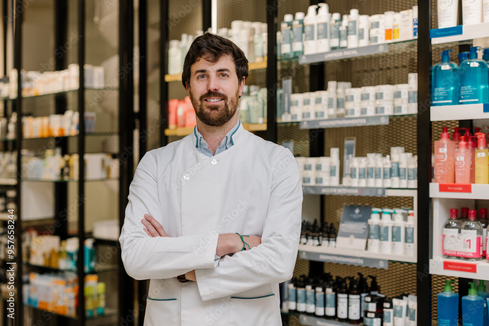 Portrait of a professional pharmacist standing confidently in store Portrait of a professional pharmacist standing confidently in store
