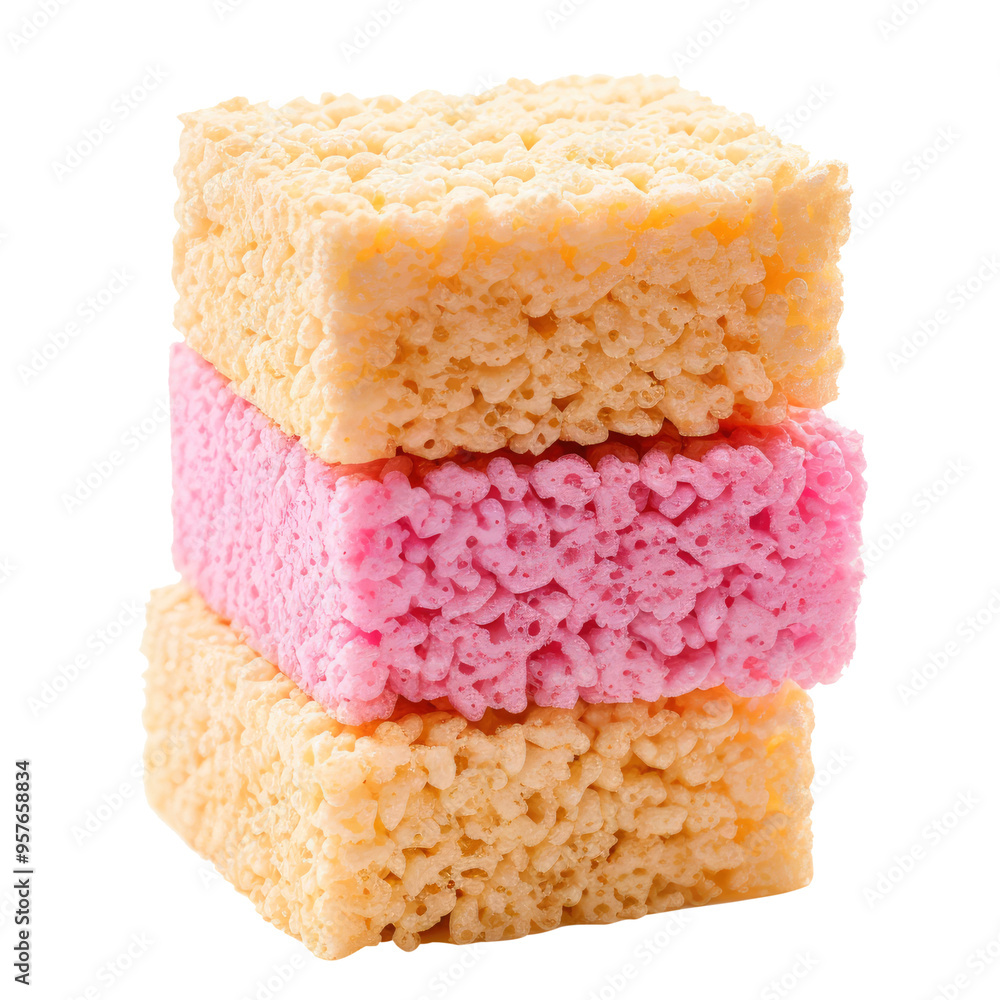 A stack of rice Krispie treats isolated on transparent white background, clipping path A stack of rice Krispie treats isolated on transparent white background, clipping path