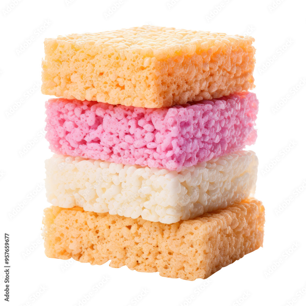 Fototapeta premium A stack of rice Krispie treats isolated on transparent white background, clipping path