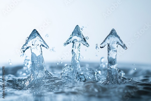 Water Arrow Growth: Three water arrows surge upward, symbolizing growth, progress, and ambition.  A powerful image for business, finance, or personal development, evoking a sense of optimism and momen