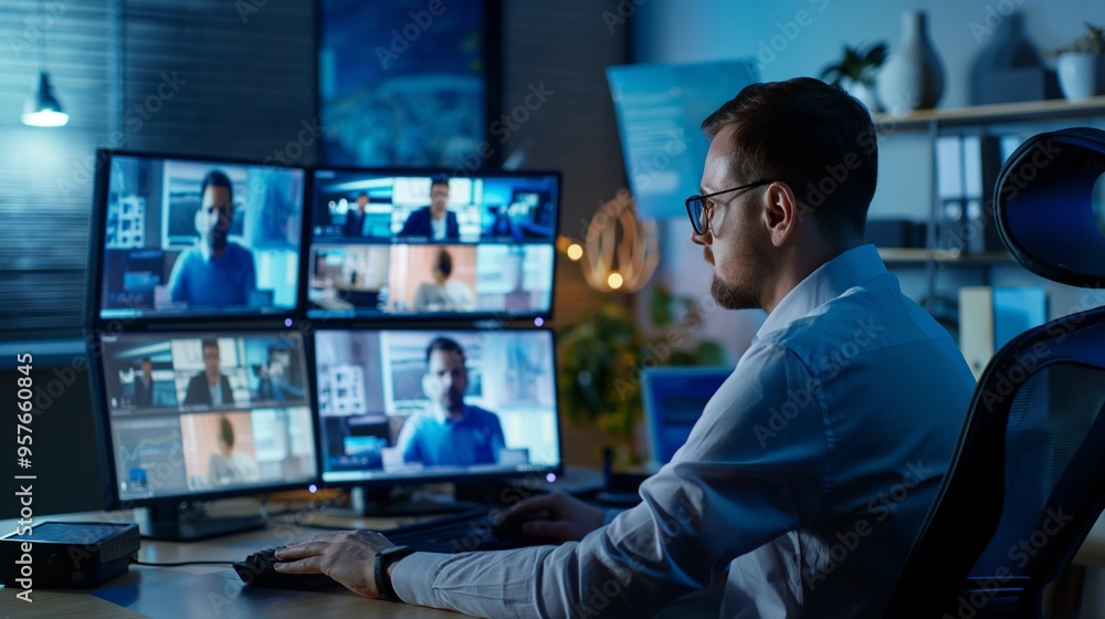 Man in office during video call Man in office during video call
