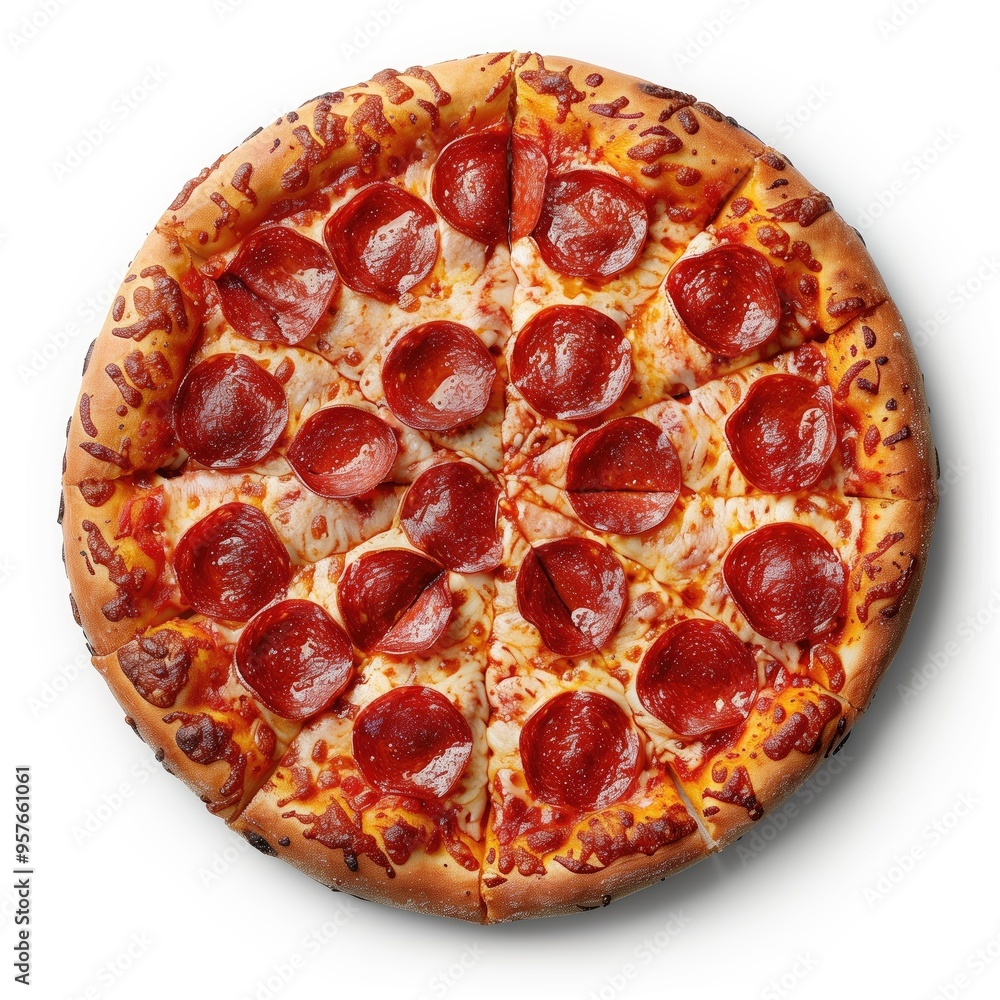 Pepperoni Pizza Top Down View Kitchen, Hot and Ready Isolated Food, Fresh Restaurant Menu Item, Cookbook Recipe Concept, Gourmet Cuisine on White Background Pepperoni Pizza Top Down View Kitchen, Hot and Ready Isolated Food, Fresh Restaurant Menu Item, Cookbook Recipe Concept, Gourmet Cuisine on White Background