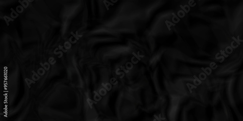 Crumpled texture of dark black wrinkle chaotic paper. close up canvas old crumple black paper sheet abstract shape background space for texture.	
