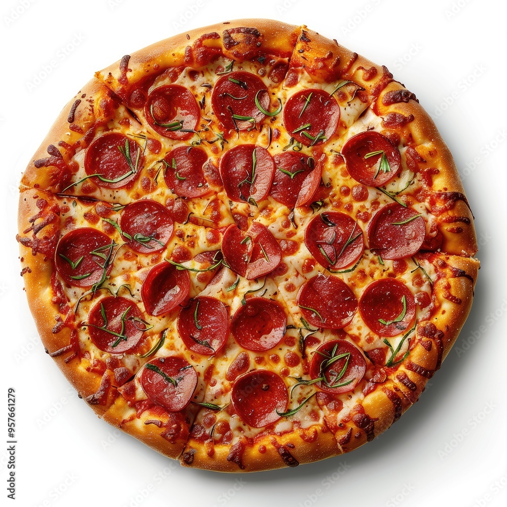 Pepperoni Pizza Top Down View Kitchen, Hot and Ready Isolated Food, Fresh Restaurant Menu Item, Cookbook Recipe Concept, Gourmet Cuisine on White Background Pepperoni Pizza Top Down View Kitchen, Hot and Ready Isolated Food, Fresh Restaurant Menu Item, Cookbook Recipe Concept, Gourmet Cuisine on White Background