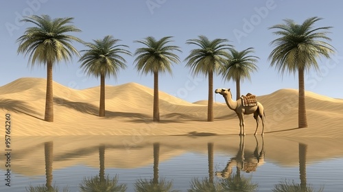 Camel Oasis in the Desert Landscape