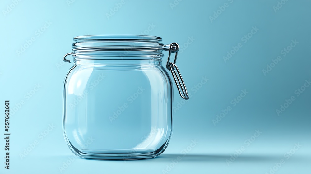 Empty Glass Jar with Metal Lid on a Blue Background Empty Glass Jar with Metal Lid on a Blue Background