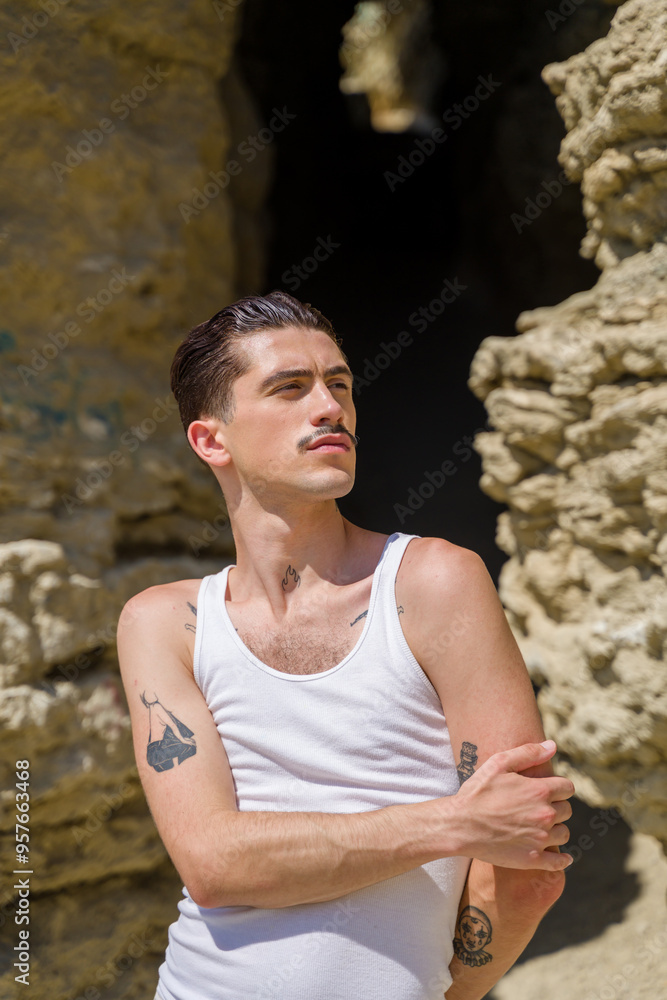 model posing while wearing white tank top model posing while wearing white tank top
