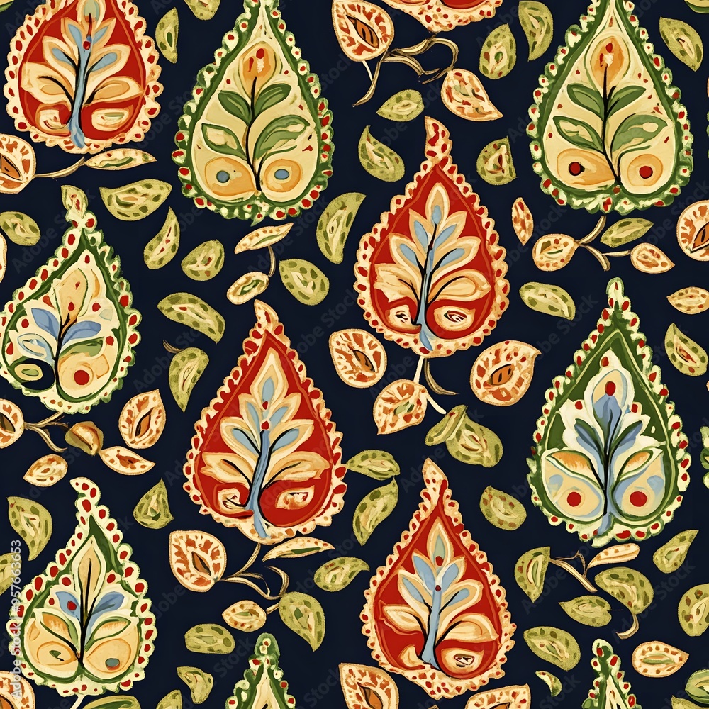 124. **Indian textile pattern with traditional, paisley motifs.** 124. **Indian textile pattern with traditional, paisley motifs.**