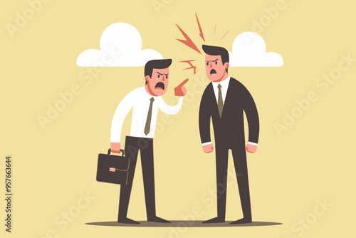 Businessman scolds his employee for decreased performance, problem solving concept, managing emotions