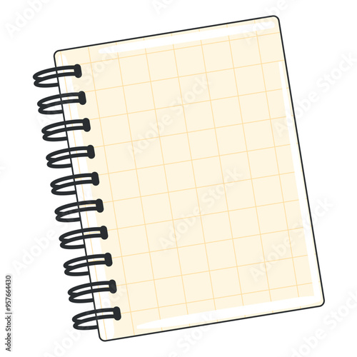 Grid spiral notebook with blank pages in cartoon style Vector