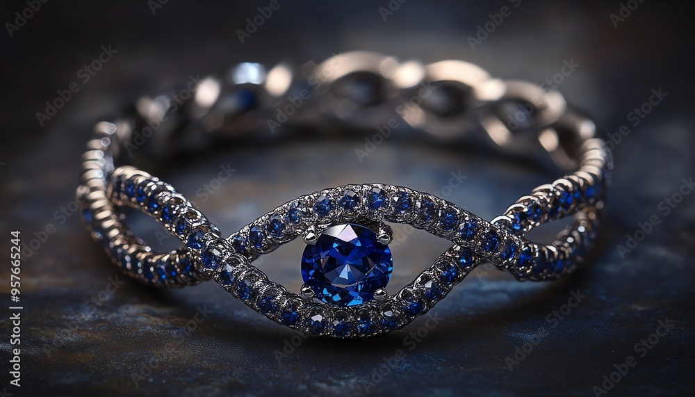 Blue Sapphire Ring with Eye-Shaped Setting Blue Sapphire Ring with Eye-Shaped Setting