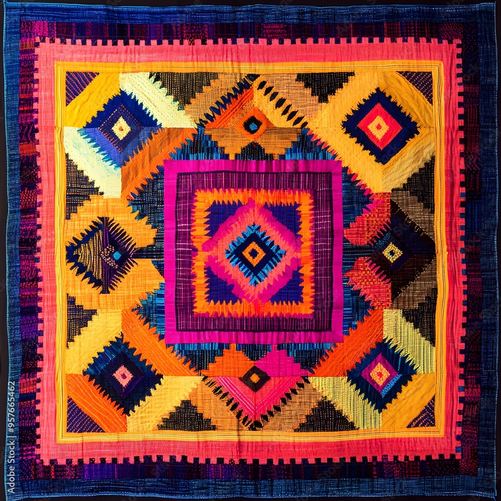 109. **Honduran traditional textile pattern with bright colors and geometric designs.** 109. **Honduran traditional textile pattern with bright colors and geometric designs.**