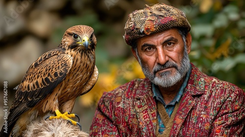 Man and Falcon in the Mountains