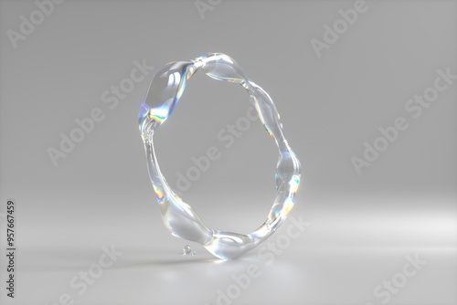 3D Water circle splash round swirl .Liquid aqua ring with bubbles.