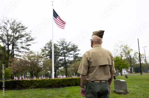 American Flag with Veteran  photo